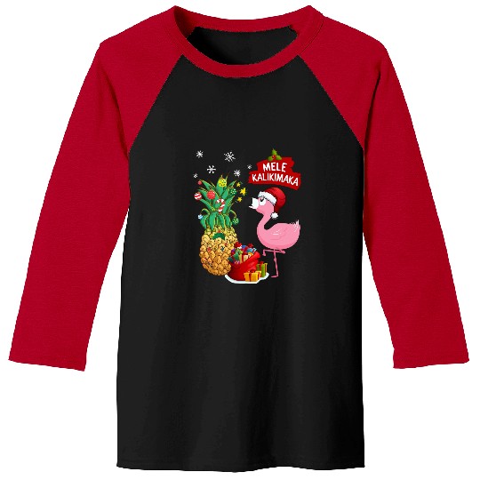 Pink Flamingo Mele Kalikimaka Christmas pineapples Tree Gift bird Flamingos Baseball Tees