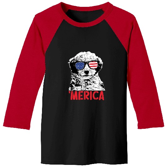 Poodles Merica Poodle Dog Lover American Flag Sunglasses 4th of July Poodle dog Baseball Tees