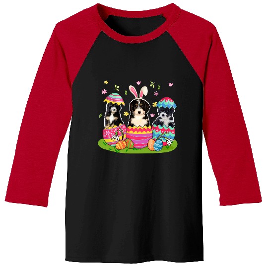 Three Bunny Bernedoodle Inside Easter Egg Happy Easter Baseball Tees