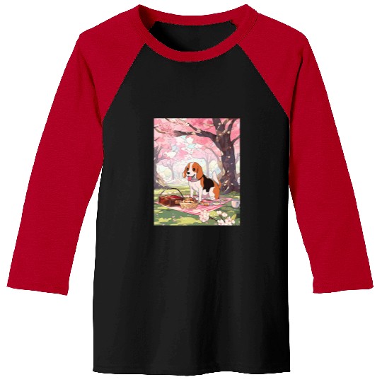 Beagle Cherry Blossom Funny Dog Picnic Baseball Tees