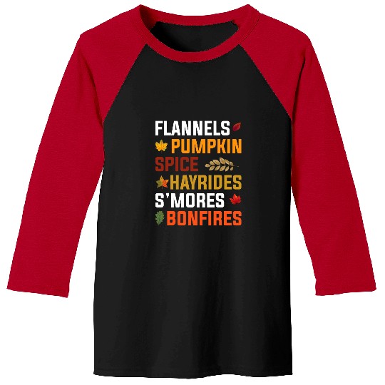 Funny Flannel Pumpkin Spice Hayrides Bonfires Fall Autumn 21 Baseball Tees