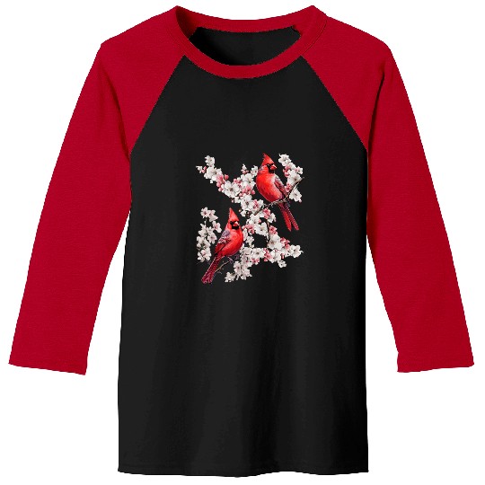 Beautiful Red Cardinal Birds Winter Scene Christmas Pajama Baseball Tees