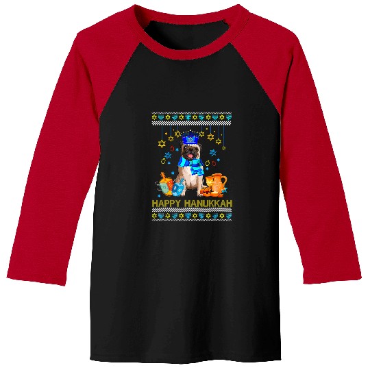 Pug Lover Ugly Hanukkah Sweater Jewish Menorah 279 Pugs Dog Baseball Tees