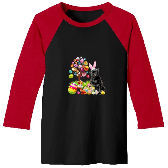 Pug Lover BLACK Pug Easter Egg Tree Dogs Bunny Easters Day Pugs Dog Baseball Tees