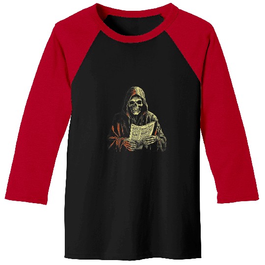 Funny Grim Reaper Reads Obituaries Cool vintages Goth 9 Baseball Tees