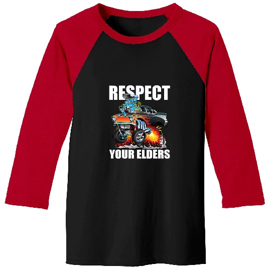 Funny Respect Your Elders Classic Hotrod Muscle Car Cartoon Baseball Tees