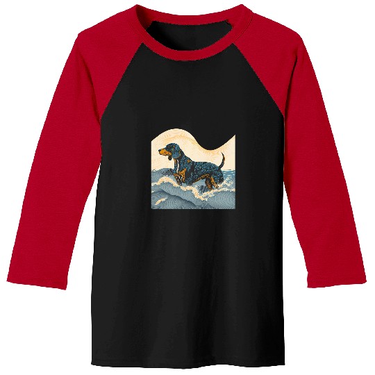 Surrealism Japanese Painting Black And Tan Coonhound dog Baseball Tees