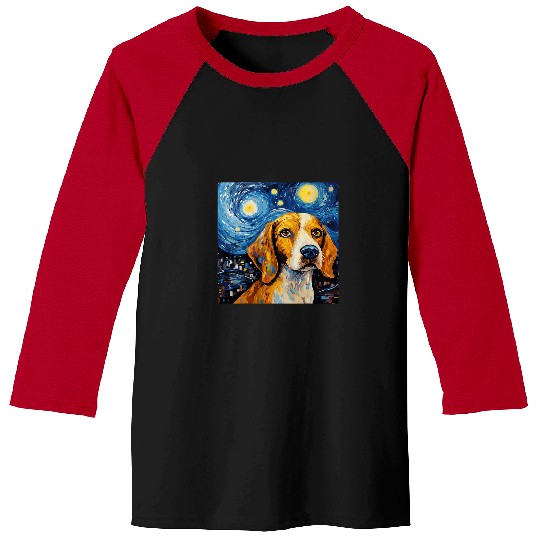 Beagle Starry Night For Dog Mom Dog Dad Baseball Tees