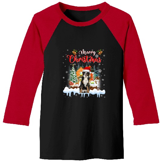 Merry Christmas Bernese Mountain Dog Santa Hat Lights Xmas Baseball Tees