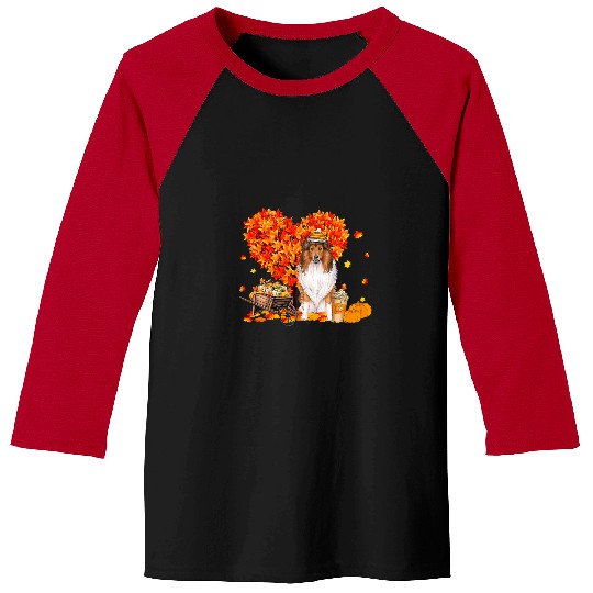 Rough Collie Autumn Tree Fall Leaves Pumpkin Dog Lover 23 Baseball Tees