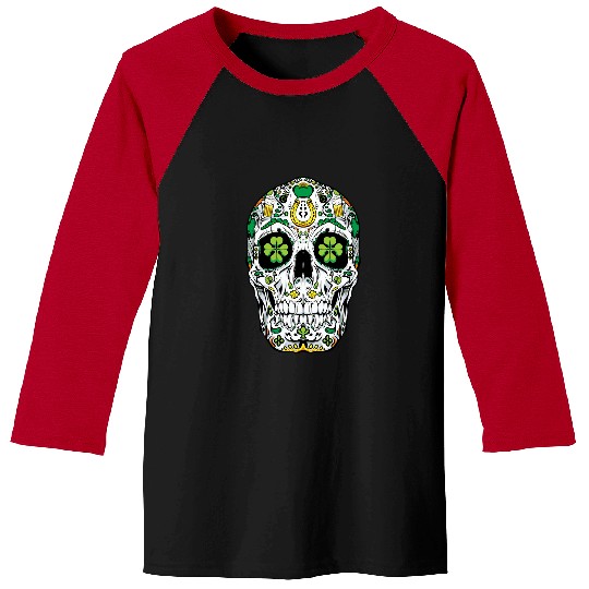 Skeletons Skulls St Patricks Day Sugar Skull Women Men Irish Shamrock rose Bones Skull Baseball Tees