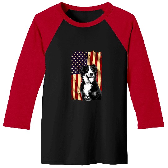 Patriotic Bernese Mountain American Flag July 4th Dog Lover Baseball Tees
