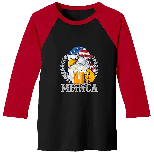 Eagle Merica  Mens 4th Of July American Flag USA Baseball Tees