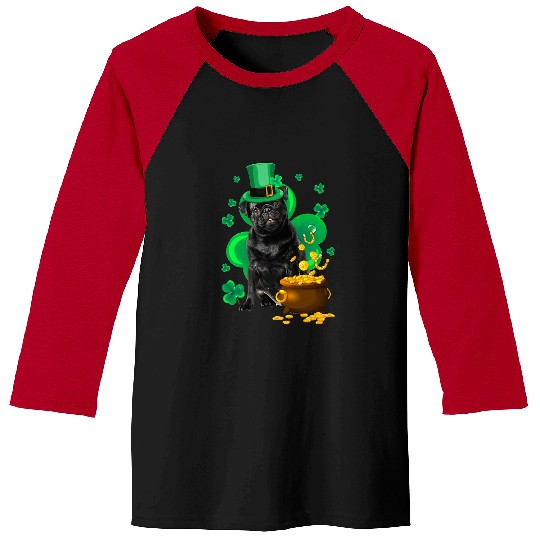 Pug Lover Lovely Black Pug With Pot of Gold St Patricks Day Shamrock Pugs Dog Baseball Tees