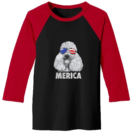 Poodles 4th of July Merica Men Women American Flag Sunglasses Poodle dog Baseball Tees