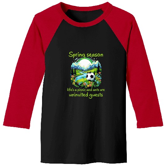 Funny Springtime picnic with ants and soccer ball Baseball Tees