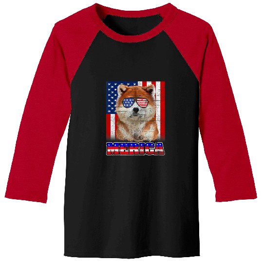 Akita Dog American Flag Love Proud July 4th USA Baseball Tees