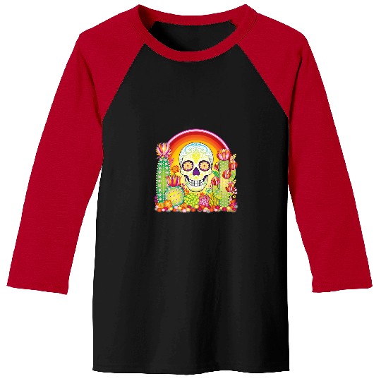 Skeletons Skulls Lover Skeletons Sugar Skull Rainbow Cactus and SucculentsColorful Skull Baseball Tees