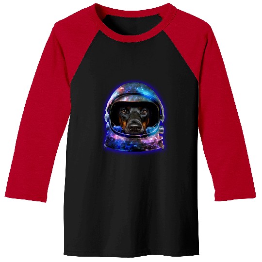 Dog Doberman in Space Galaxy Astronaut Helmet Dog Baseball Tees
