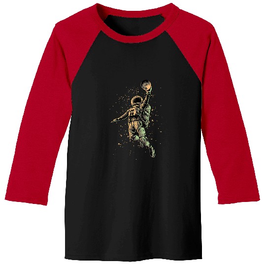 Funny Basketball Astronauts Playing Basketball Slam Dunking Moon in Space Baseball Tees
