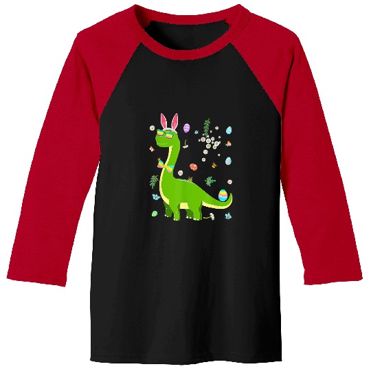 Brontosaurus Bunny Ears Egg Easter Day Dinosaur Dino Kids Baseball Tees