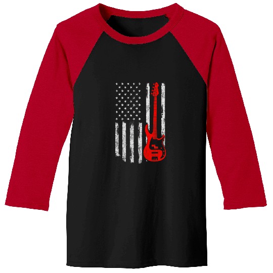 Funny Guitar Bassist USA American Flag Bass Guitar Player Musician Guitarist Baseball Tees