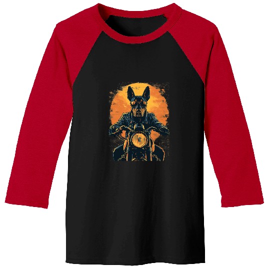 Biker Doberman Pinscher Dog Riding Motorcycle TEEMONGOUS Baseball Tees