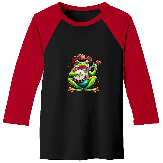 Funny Banjo Cowboy Frog Playing Banjo Bluegrass Music Gifts Funny Toad Baseball Tees