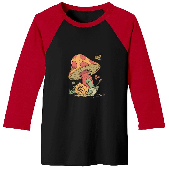 Funny Banjo Vintage Cottagecore Aesthetic Snail Playing Banjo with Mushroom Baseball Tees