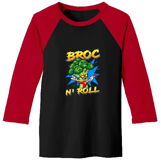 Guitarist Broc N Roll Vegan Rockstar Electric Guitar Player Broccoli Guitar Baseball Tees
