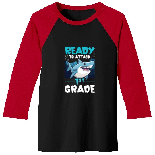 Ready To Attack 1st Grade Shark First Grade Back to School Baseball Tees