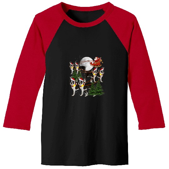 Boston Terrier Pet Reindeer Christmas Dog Riding Santa Xmas Baseball Tees