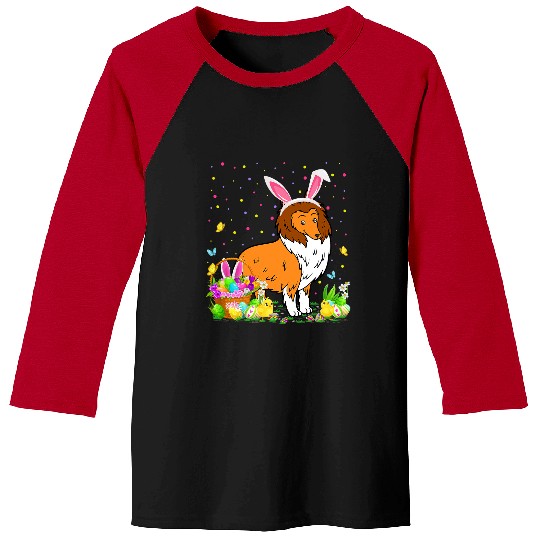 Easter Collie Dog Bunny Egg Hunting Collie Easter Sunday Baseball Tees