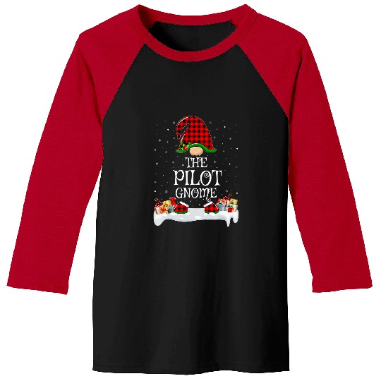 Matching Red The Pilot Gnome Christmas Baseball Tees