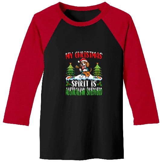 Christmas Spirit Australian Shepherd Dog Lover Xmas Baseball Tees