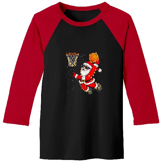 Funny Basketball Christmas Santa Claus Dunking A Basketball xmass For Toddler Baseball Tees