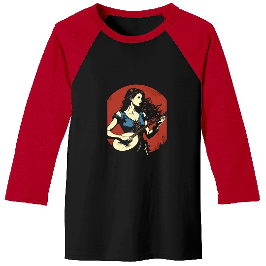 Funny Banjo Mountain Mama Banjo Girl Beautiful Hippie Woman Bluegrass Baseball Tees