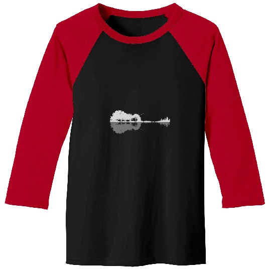 Funny Guitar landscape skyline reflection trees city grey Baseball Tees