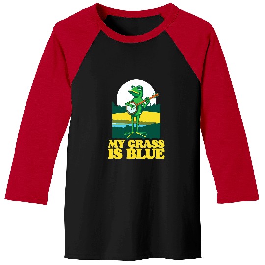 Funny Banjo Frog Banjo My Grass is Blue Funny Cute Bluegrass Baseball Tees