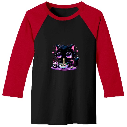 Cat Ramen Noodles Kawaii Pastel Goth Baseball Tees