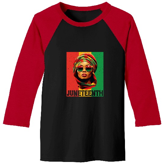 Black Woman Headscarf Sunglasses Turban Juneteenth June 19th Baseball Tees