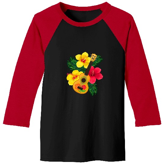Funny Guitar Hawaiian Ukulele Lute Guitar Hibiscus Guitarist Baseball Tees