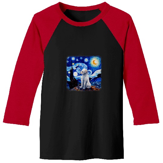 Dog in starry night van gogh Maltese Baseball Tees