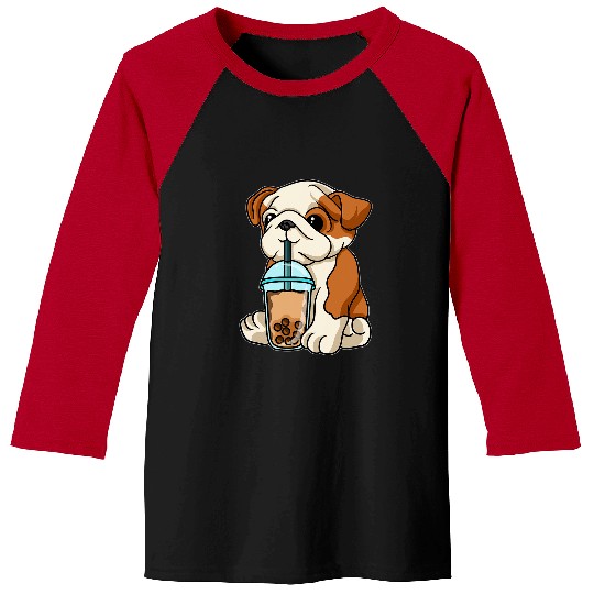 English Bulldog Pet Drinking Bubble Tea Animals With Boba Tea Baseball Tees