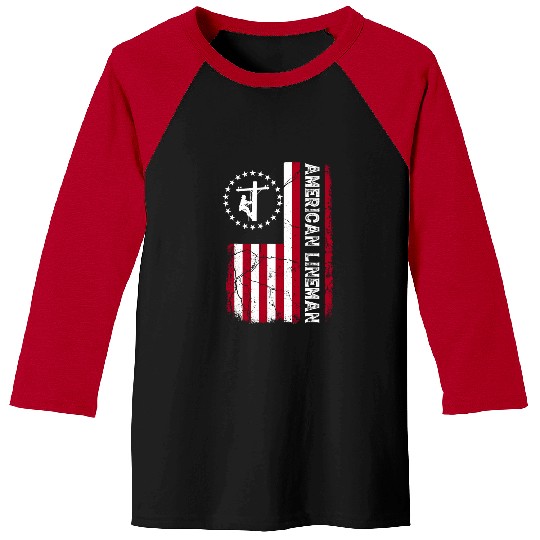 Lineman American flag Electric Cable gift Patriotic Lineman 3 Baseball Tees