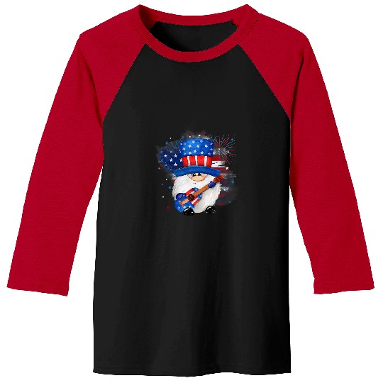 Funny Guitar Funny Gnomes 4th Of July Guitar American Flag Patriotic Guitarist Baseball Tees