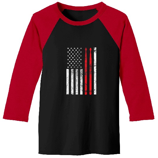 Funny Drummer American Flag Drum Sticks Patriotic Drummer Gift Baseball Tees