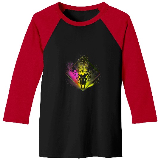 Boho Cow Skull Flowers Diamond Pink and Yellow Splatter Baseball Tees