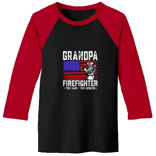 Fireman Firefighter Grandpa Firefighter The Man The Legend American Flag Firemen Baseball Tees