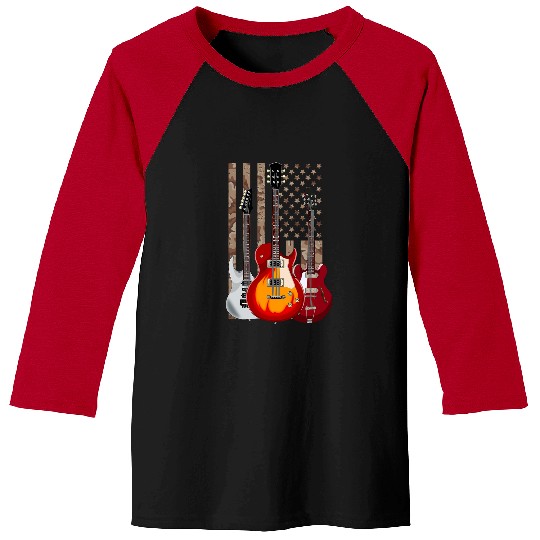 Guitarist Musical Instrument Camouflage USA Flag Guitar Baseball Tees